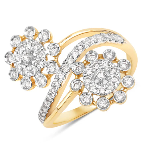 0.56 Carat Genuine White Diamond 14K Yellow Gold Ring (E-F Color, SI1-SI2 Clarity) - Image 5