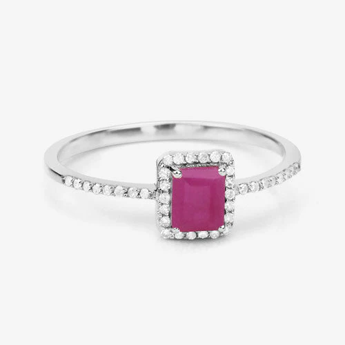 0.58 Carat Genuine Ruby and White Diamond 14K White Gold Ring - Image 10