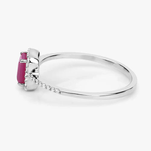 0.58 Carat Genuine Ruby and White Diamond 14K White Gold Ring - Image 11