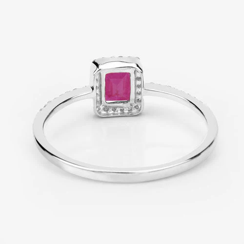 0.58 Carat Genuine Ruby and White Diamond 14K White Gold Ring - Image 12