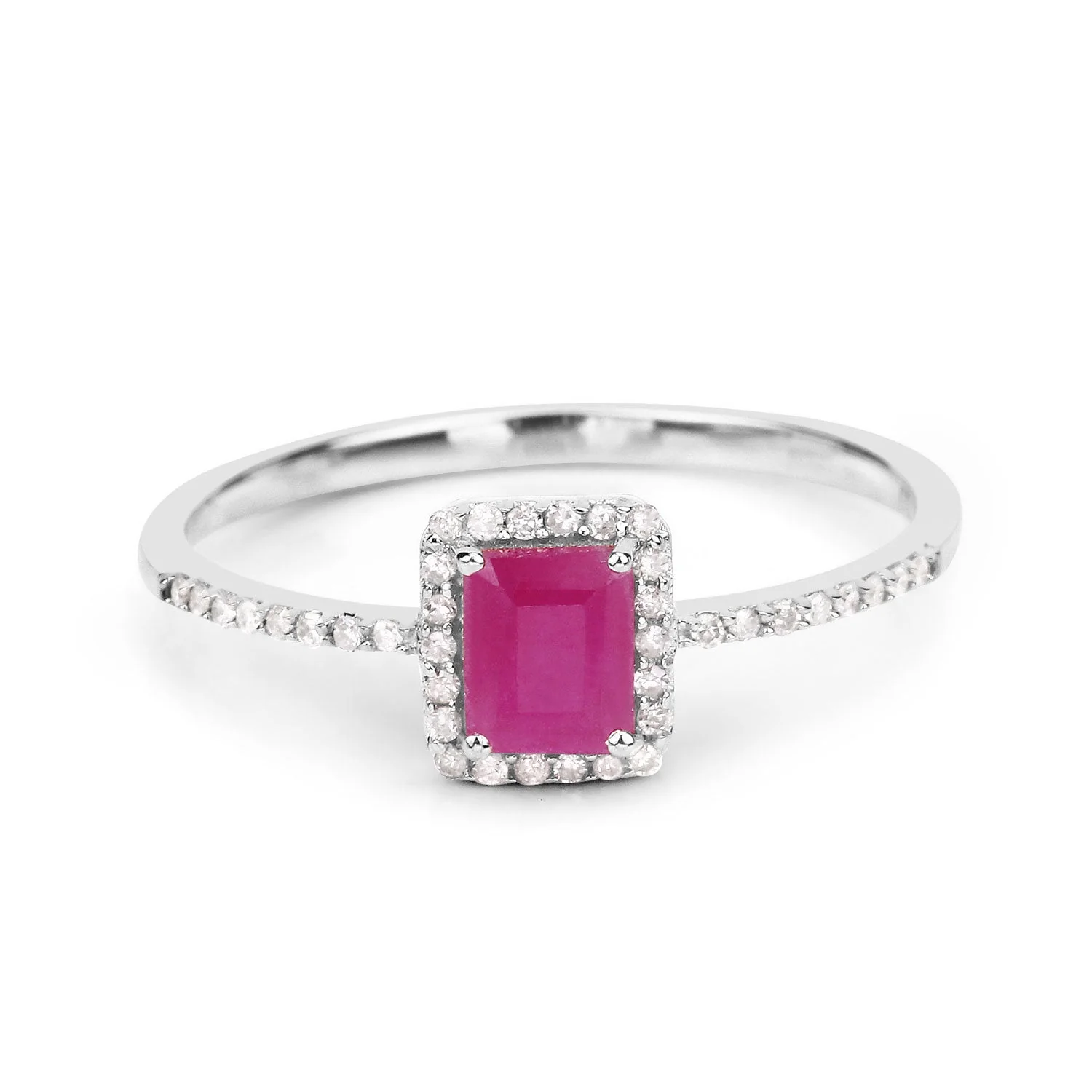 0.58 Carat Genuine Ruby and White Diamond 14K White Gold Ring - Image 3