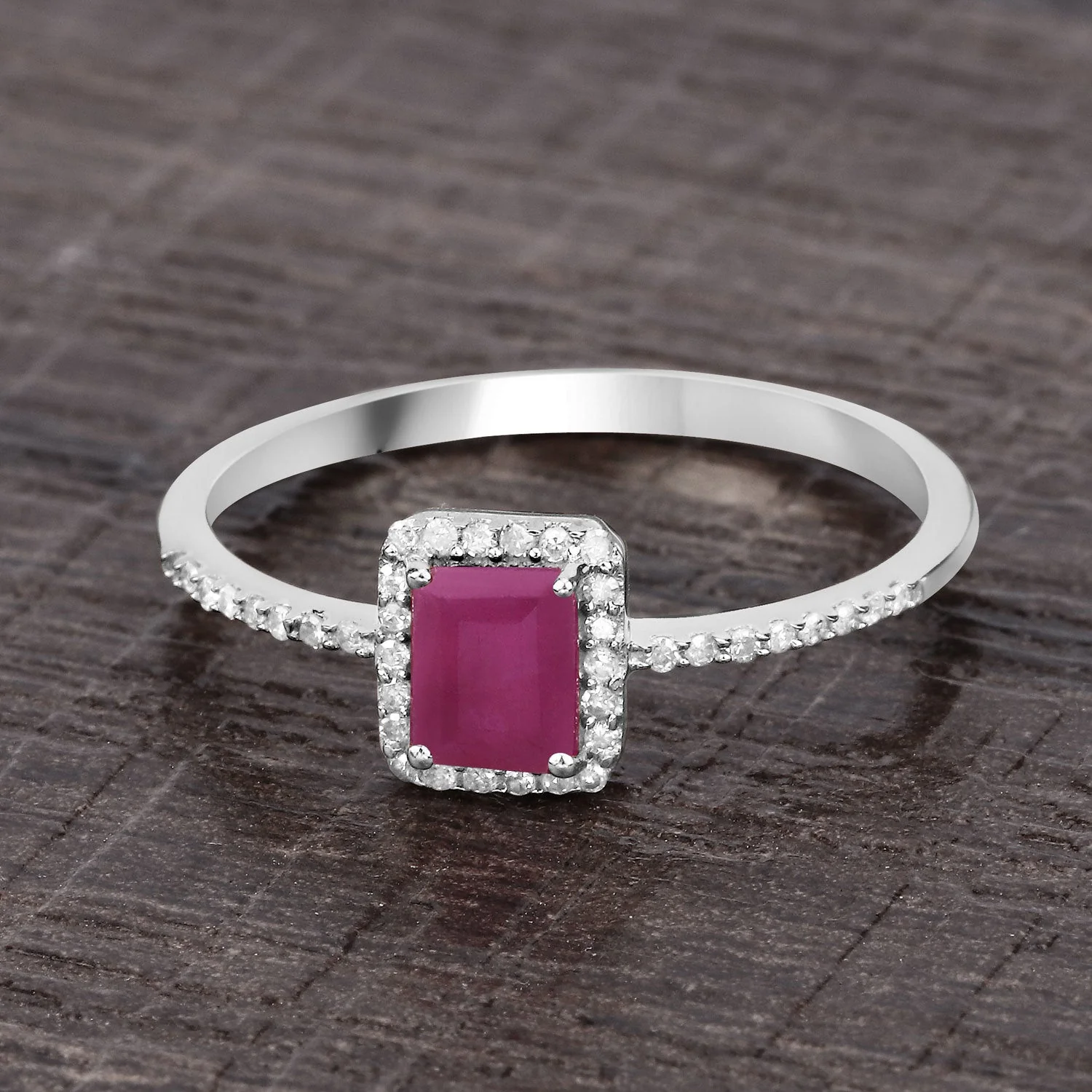 0.58 Carat Genuine Ruby and White Diamond 14K White Gold Ring - Image 4