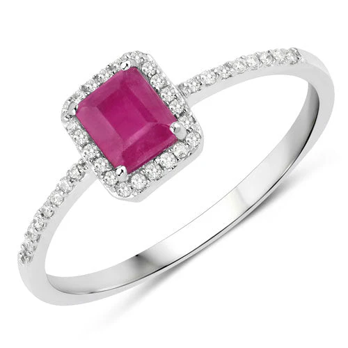 0.58 Carat Genuine Ruby and White Diamond 14K White Gold Ring - Image 5