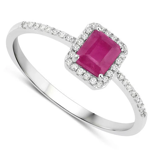 0.58 Carat Genuine Ruby and White Diamond 14K White Gold Ring - Image 6