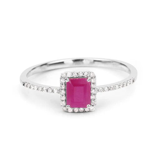 0.58 Carat Genuine Ruby and White Diamond 14K White Gold Ring - Image 7