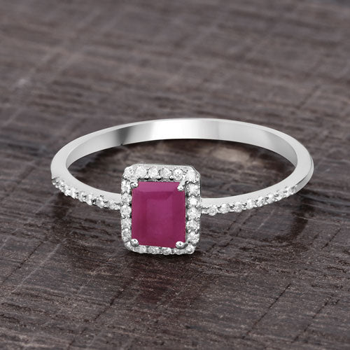 0.58 Carat Genuine Ruby and White Diamond 14K White Gold Ring - Image 8