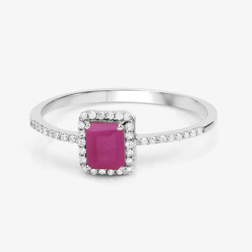 0.58 Carat Genuine Ruby and White Diamond 14K White Gold Ring - Image 9
