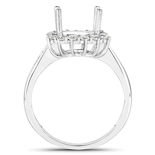 0.58 Carat Genuine White Diamond 14K White Gold Semi Mount Ring - holds 9.00mm Round Gemstone - Image 7