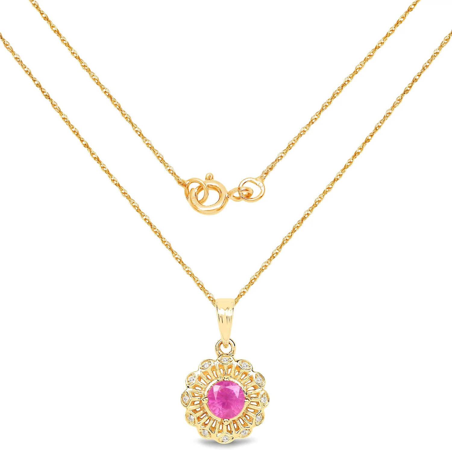 0.59 Carat Genuine Ruby and White Diamond 14K Yellow Gold Pendant - Image 2