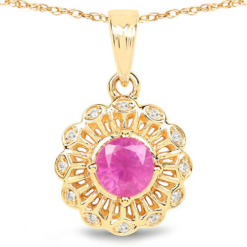 0.59 Carat Genuine Ruby and White Diamond 14K Yellow Gold Pendant - Image 3