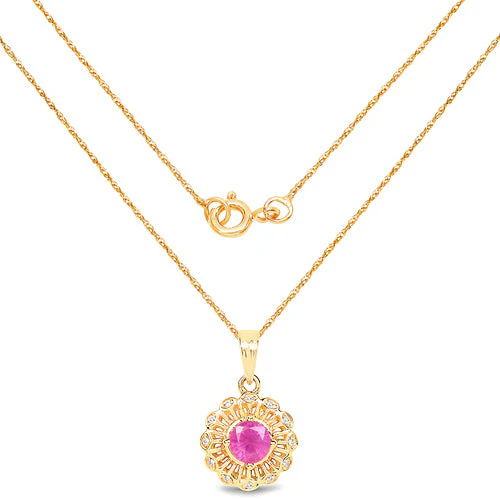 0.59 Carat Genuine Ruby and White Diamond 14K Yellow Gold Pendant - Image 4
