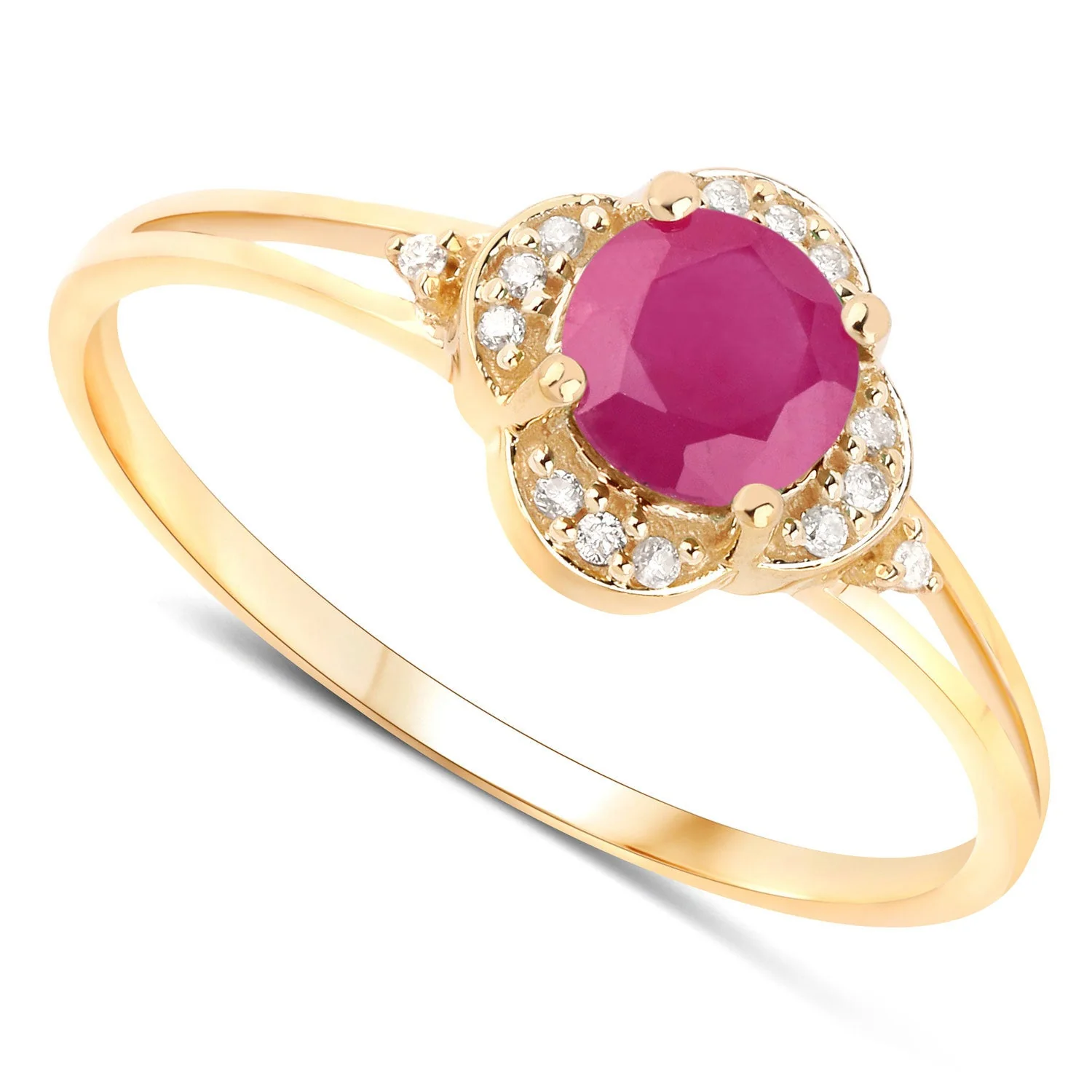 0.59 Carat Genuine Ruby and White Diamond 14K Yellow Gold Ring - Image 2