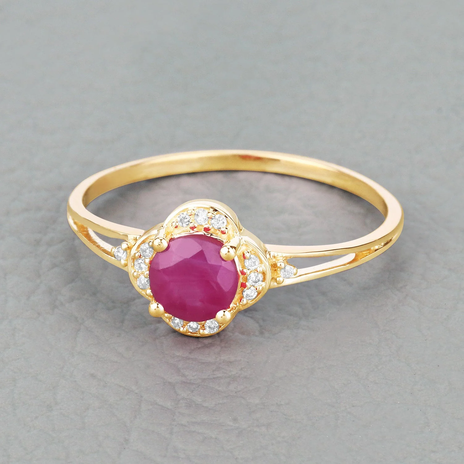 0.59 Carat Genuine Ruby and White Diamond 14K Yellow Gold Ring - Image 4