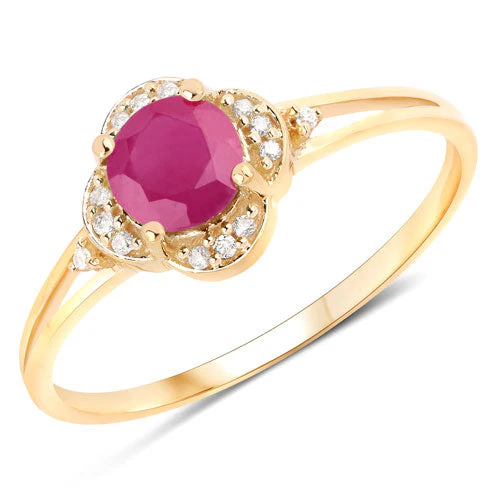 0.59 Carat Genuine Ruby and White Diamond 14K Yellow Gold Ring - Image 6