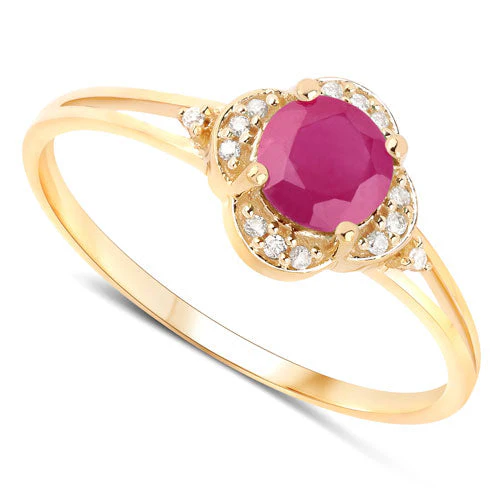 0.59 Carat Genuine Ruby and White Diamond 14K Yellow Gold Ring - Image 7