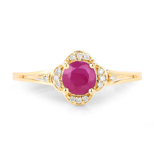 0.59 Carat Genuine Ruby and White Diamond 14K Yellow Gold Ring - Image 8