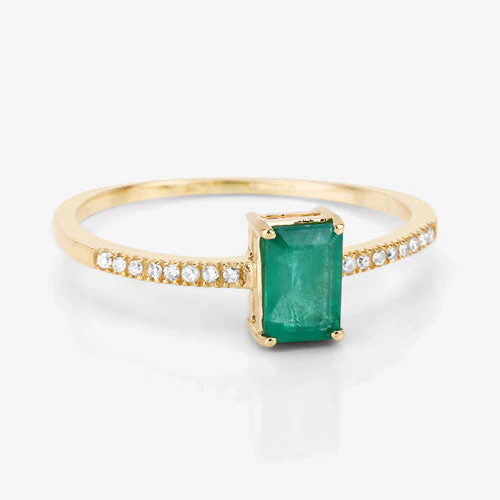 0.59 Carat Genuine Zambian Emerald and White Diamond 14K Yellow Gold Ring - Image 10