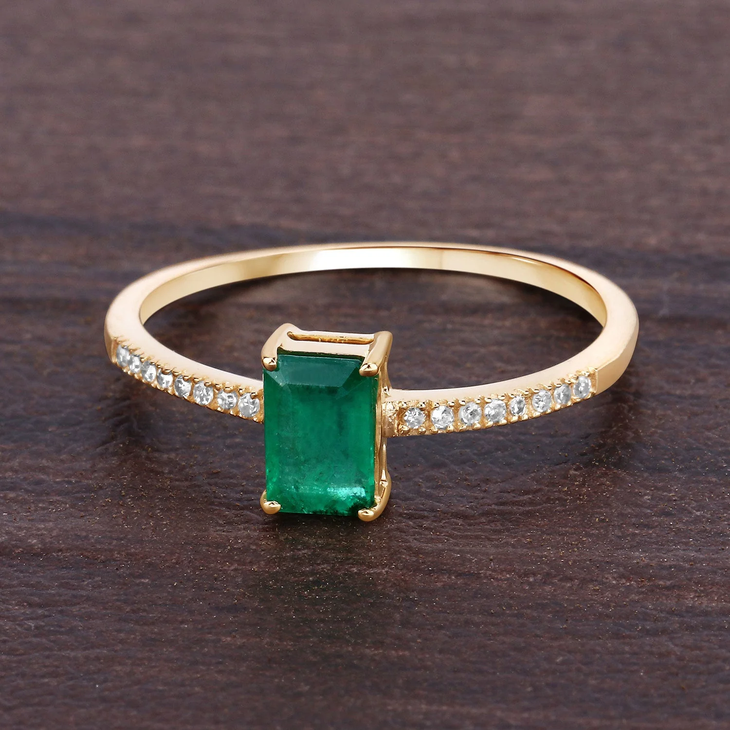 0.59 Carat Genuine Zambian Emerald and White Diamond 14K Yellow Gold Ring - Image 4