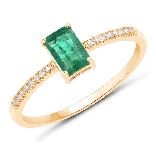 0.59 Carat Genuine Zambian Emerald and White Diamond 14K Yellow Gold Ring - Image 5