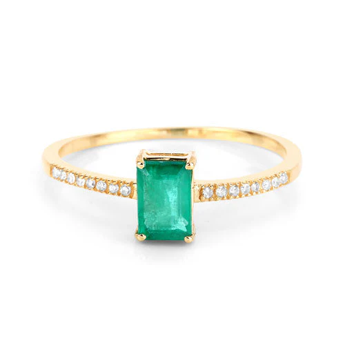 0.59 Carat Genuine Zambian Emerald and White Diamond 14K Yellow Gold Ring - Image 7