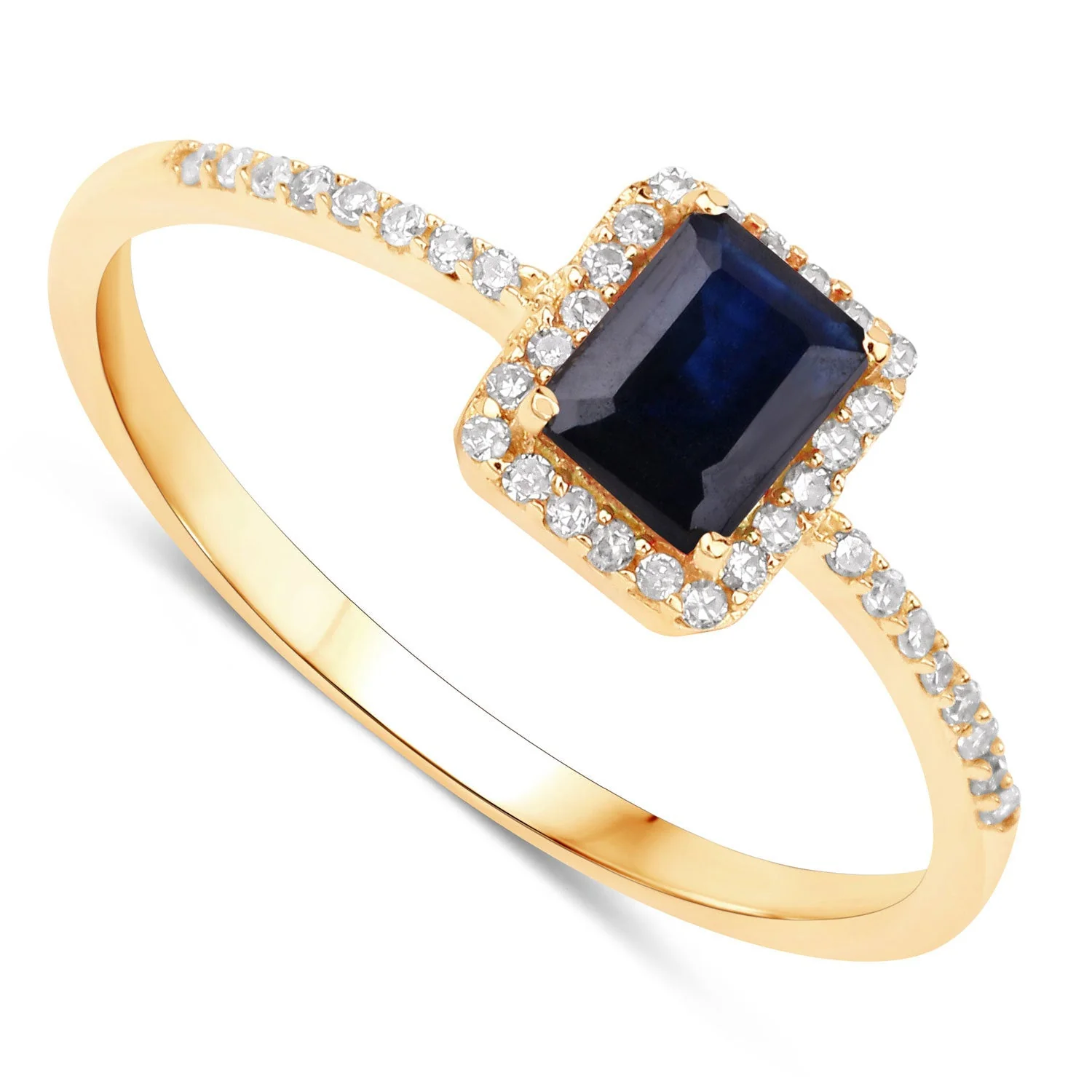 0.60 Carat Genuine Blue Sapphire and White Diamond 14K Yellow Gold Ring - Image 2