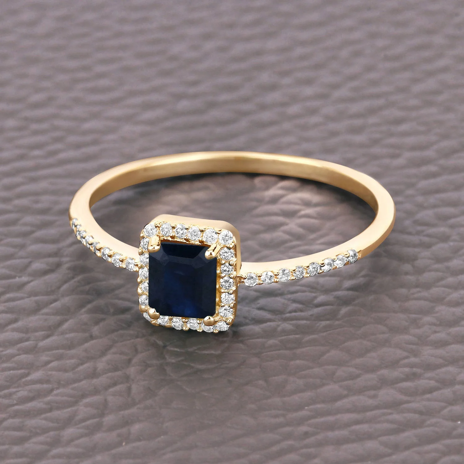 0.60 Carat Genuine Blue Sapphire and White Diamond 14K Yellow Gold Ring - Image 4