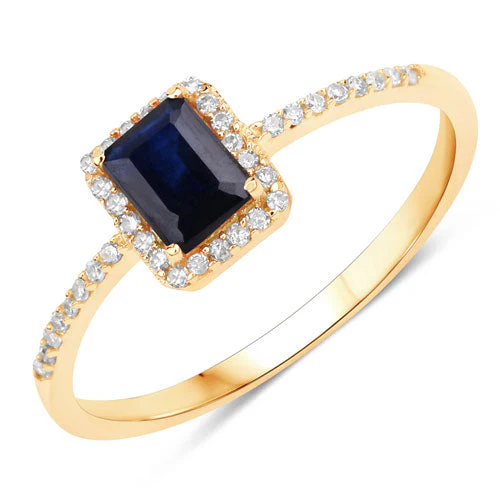 0.60 Carat Genuine Blue Sapphire and White Diamond 14K Yellow Gold Ring - Image 5