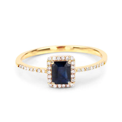 0.60 Carat Genuine Blue Sapphire and White Diamond 14K Yellow Gold Ring - Image 7