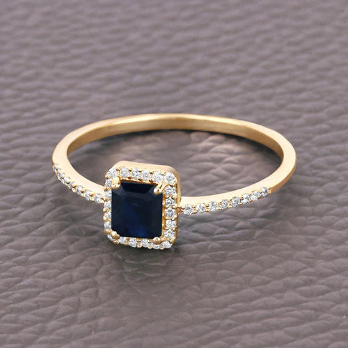 0.60 Carat Genuine Blue Sapphire and White Diamond 14K Yellow Gold Ring - Image 8