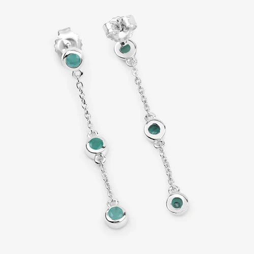 0.60 Carat Genuine Emerald .925 Sterling Silver Earrings - Image 11