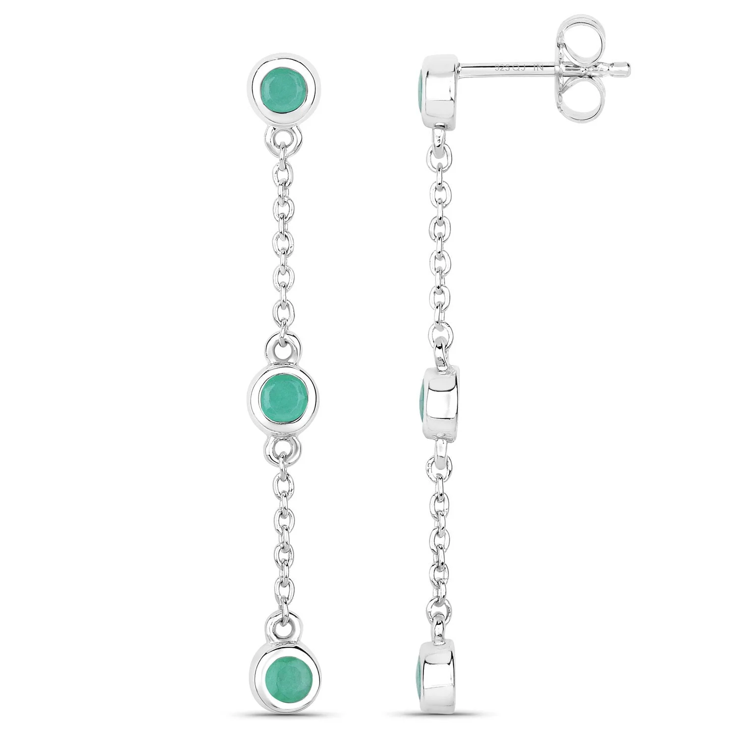0.60 Carat Genuine Emerald .925 Sterling Silver Earrings - Image 2