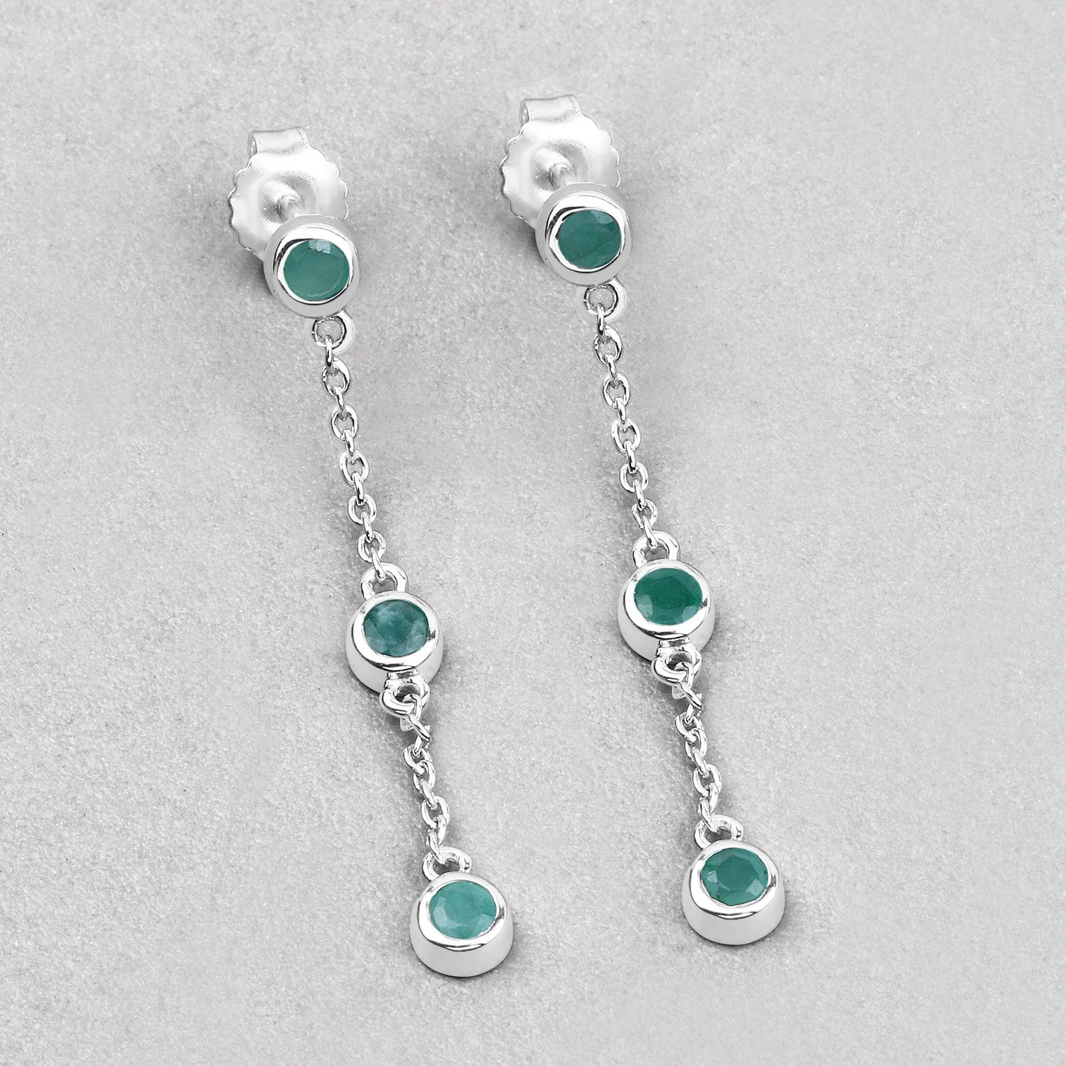 0.60 Carat Genuine Emerald .925 Sterling Silver Earrings - Image 4