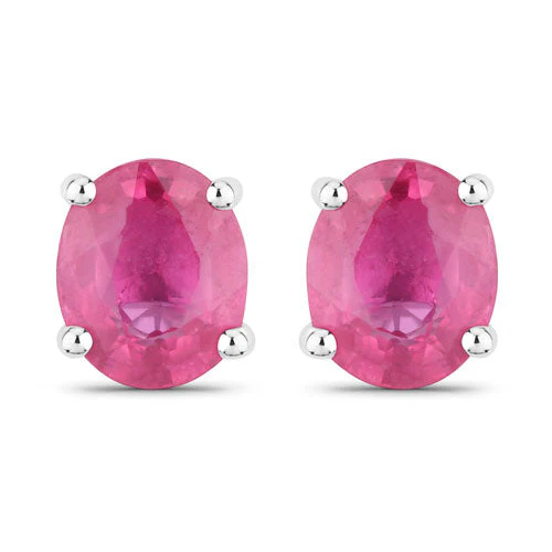 0.60 Carat Genuine Ruby 14K White Gold Earrings