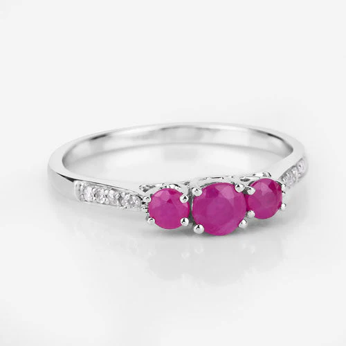 0.61 Carat Genuine Ruby and White Diamond 14K White Gold Ring - Image 10