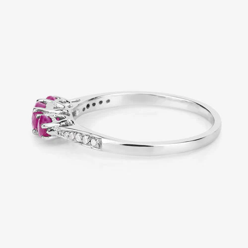 0.61 Carat Genuine Ruby and White Diamond 14K White Gold Ring - Image 11