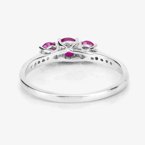 0.61 Carat Genuine Ruby and White Diamond 14K White Gold Ring - Image 12