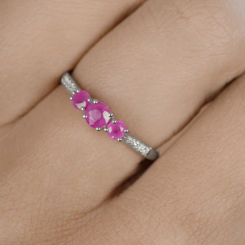 0.61 Carat Genuine Ruby and White Diamond 14K White Gold Ring - Image 14