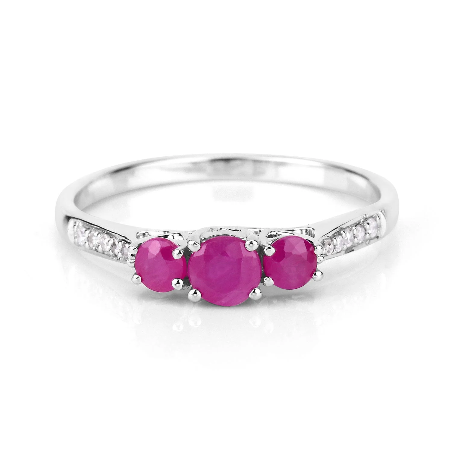 0.61 Carat Genuine Ruby and White Diamond 14K White Gold Ring - Image 3