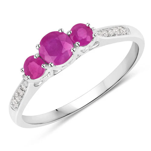 0.61 Carat Genuine Ruby and White Diamond 14K White Gold Ring - Image 5