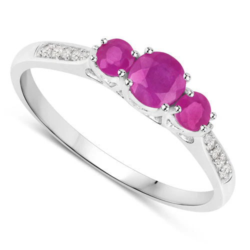 0.61 Carat Genuine Ruby and White Diamond 14K White Gold Ring - Image 6