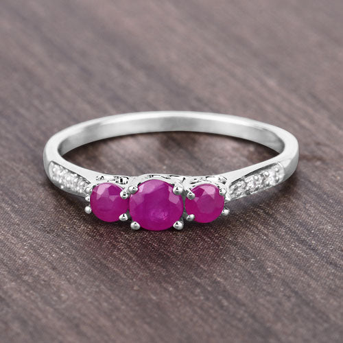 0.61 Carat Genuine Ruby and White Diamond 14K White Gold Ring - Image 8