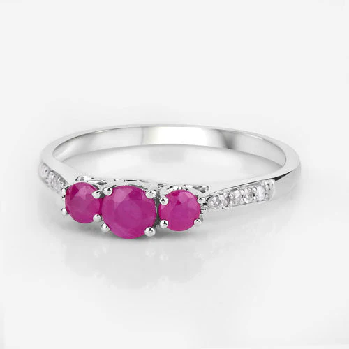 0.61 Carat Genuine Ruby and White Diamond 14K White Gold Ring - Image 9
