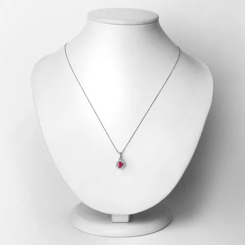 0.62 Carat Genuine Ruby and White Diamond 14K White Gold Pendant - Image 2