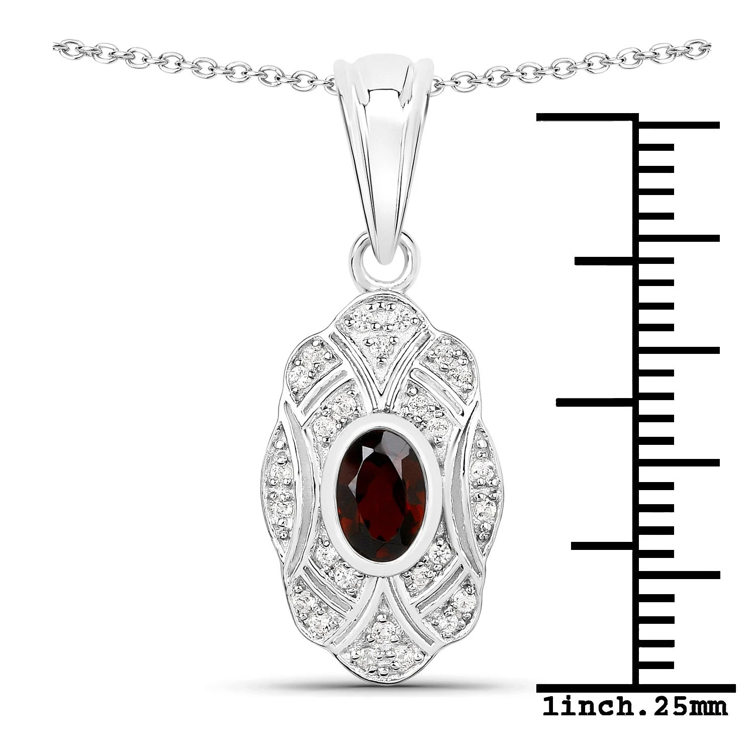 0.63 Carat Genuine Garnet and White Topaz .925 Sterling Silver Pendant - Image 3