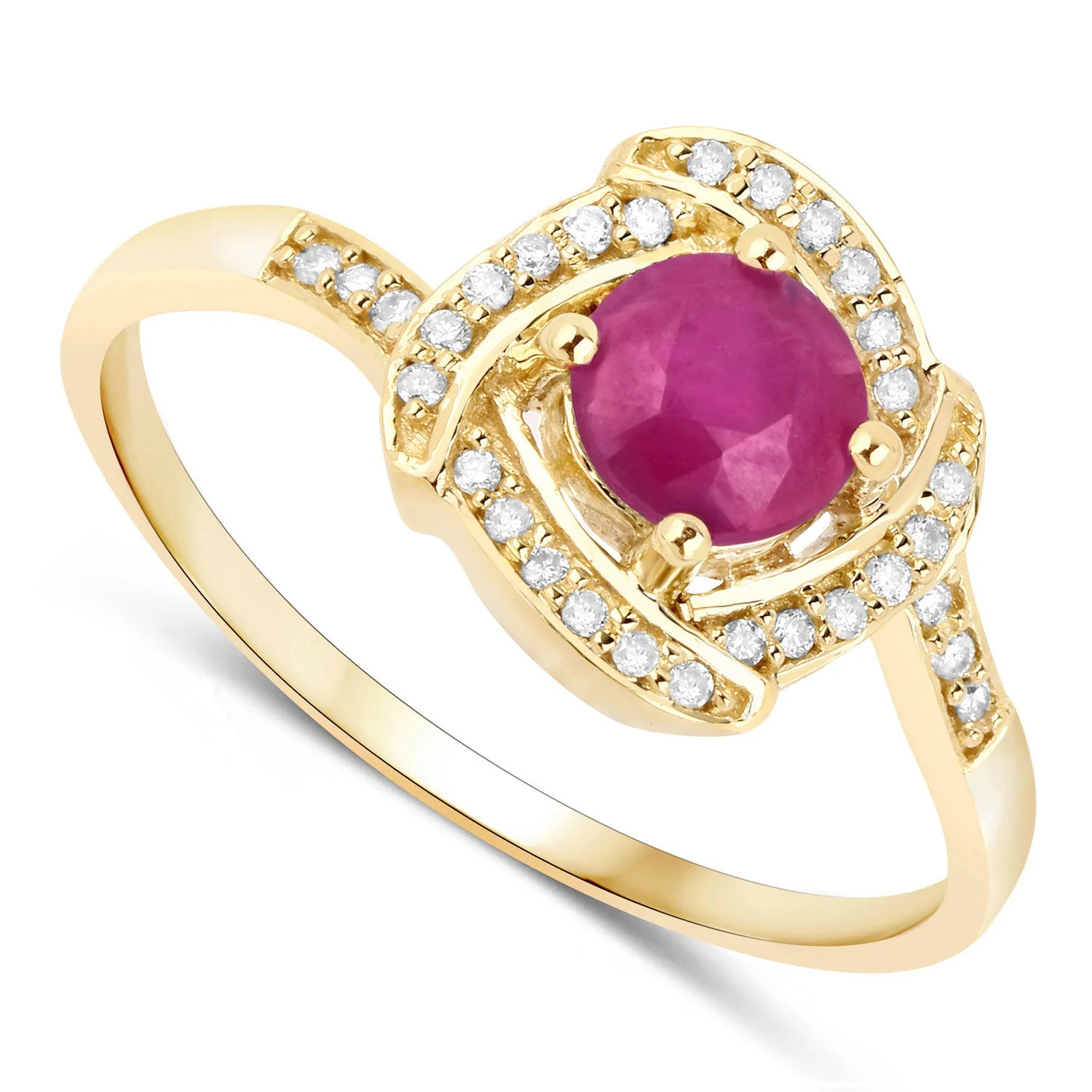 0.63 Carat Genuine Ruby and White Diamond 14K Yellow Gold Ring - Image 2