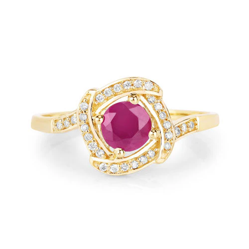 0.63 Carat Genuine Ruby and White Diamond 14K Yellow Gold Ring - Image 7