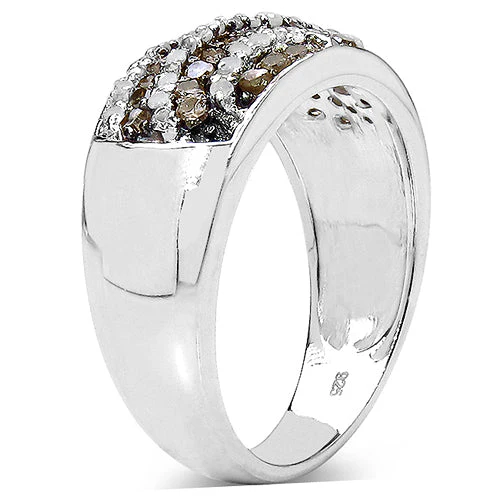 0.64 Carat Genuine Champagne Diamond & White Diamond .925 Sterling Silver Ring - Image 2
