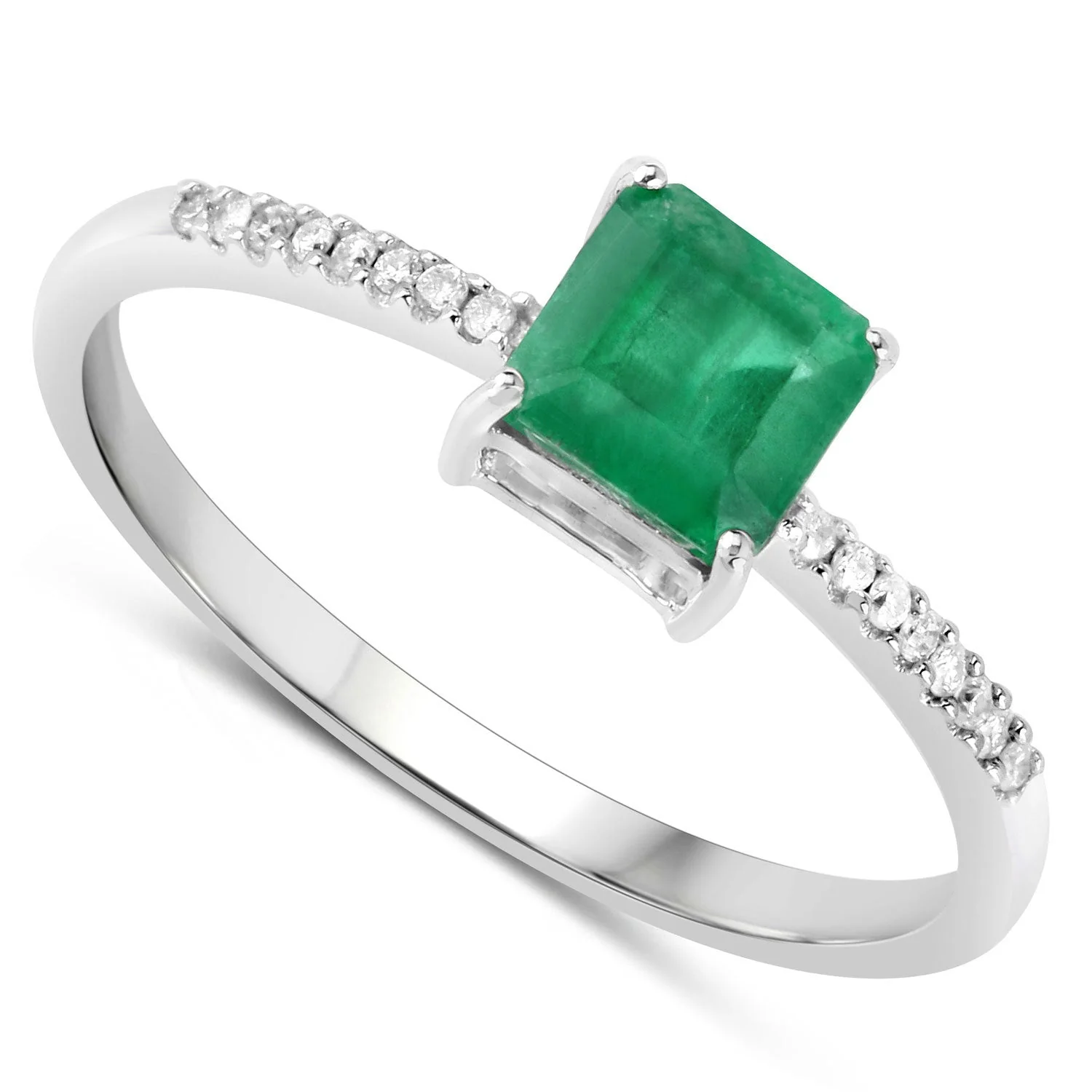 0.64 Carat Genuine Zambian Emerald and White Diamond 14K White Gold Ring - Image 2