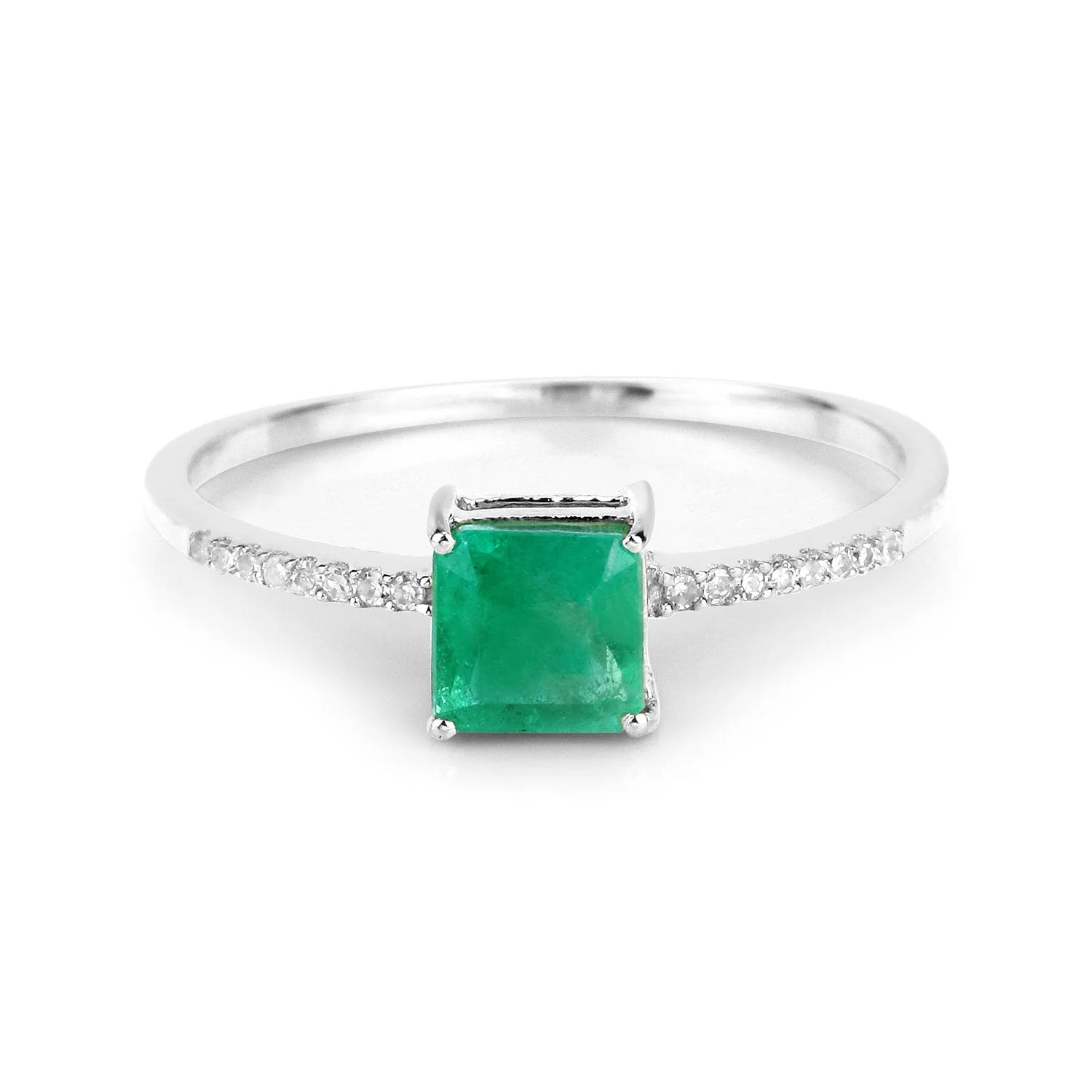 0.64 Carat Genuine Zambian Emerald and White Diamond 14K White Gold Ring - Image 3