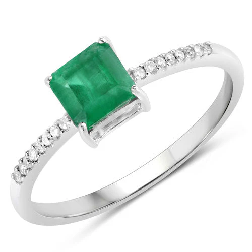 0.64 Carat Genuine Zambian Emerald and White Diamond 14K White Gold Ring - Image 5